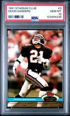 1991 Topps Stadium Club #3 Deion Sanders Card PSA 10 HOF Rare Pop 29 Falcons  - Image 1 of 2