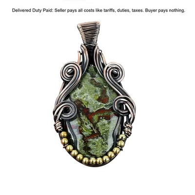 Venta Año Nuevo Cobre Ovalado Dragón Piedra de Sangre Piedras Preciosas Alambre Envuelto Esposa Colgante Foto 1 de 4