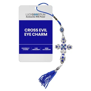 Cross Evil Eye Car Charm - Rearview Mirror Hanging Ornament, Crystal Keychain... - Picture 1 of 9