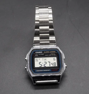 Casio Watch A158W Model 593 Silver Digital Alarm Chrono Original - Picture 1 of 7