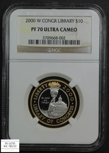 2000 W Proof $10 Gold/Platinum Bimetallic Congress Library Commem NGC PF 70 UC - Picture 1 of 5