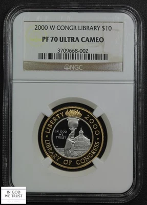 2000 W Proof $10 Gold/Platinum Bimetallic Congress Library Commem NGC PF 70 UC - Image 1 of 4