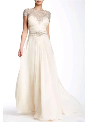 Terani Couture Women's Ivory Cream Embellished Long Gown Size 18 $789 - Image 1 of 4