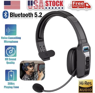 Trucker Bluetooth 5.2 fone de ouvido sem fio com microfone com cancelamento de ruído para telefones PC - Imagem 1 de 4