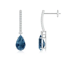 ANGARA 3.04 Ct London Blue Topaz Pear Drop Earrings in 14k Solid Gold (Grade-A) - Picture 1 of 31