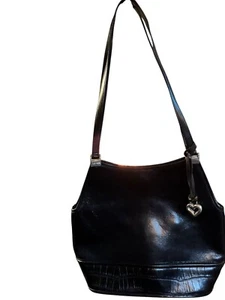 Brighton Umhängetasche schwarz Leder mit silbernem Brighton Medaillenherz Vintage? - Bild 1 von 10