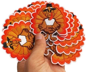 2.6"x2.6" Set 12pcs Thanksgiving Turkey Iron On Sew On Cloth Embroidered Patches - Picture 1 of 1