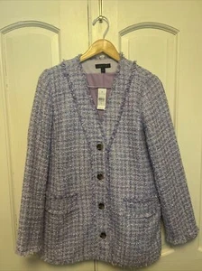 New Ann Taylor 8 Petite Tweed Blazer Violet Purple Cardigan Jacket MSRP $179 - Picture 1 of 4