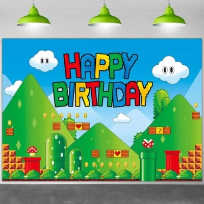 Super Mario Videojuego Temático Fiesta Decoración, 5x3 pies Feliz Cumpleaños Telón de Fondo Foto 1 de 2