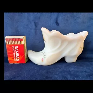Fenton Painted Glass Slipper Shoe White Pink Roses Hand Painted by Linda Everson - Picture 1 of 9