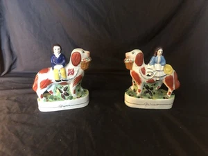 Antike Figuren Prinz & Prinzessin auf Spaniel Staffordshire 19. Jahrhundert - Bild 1 von 6