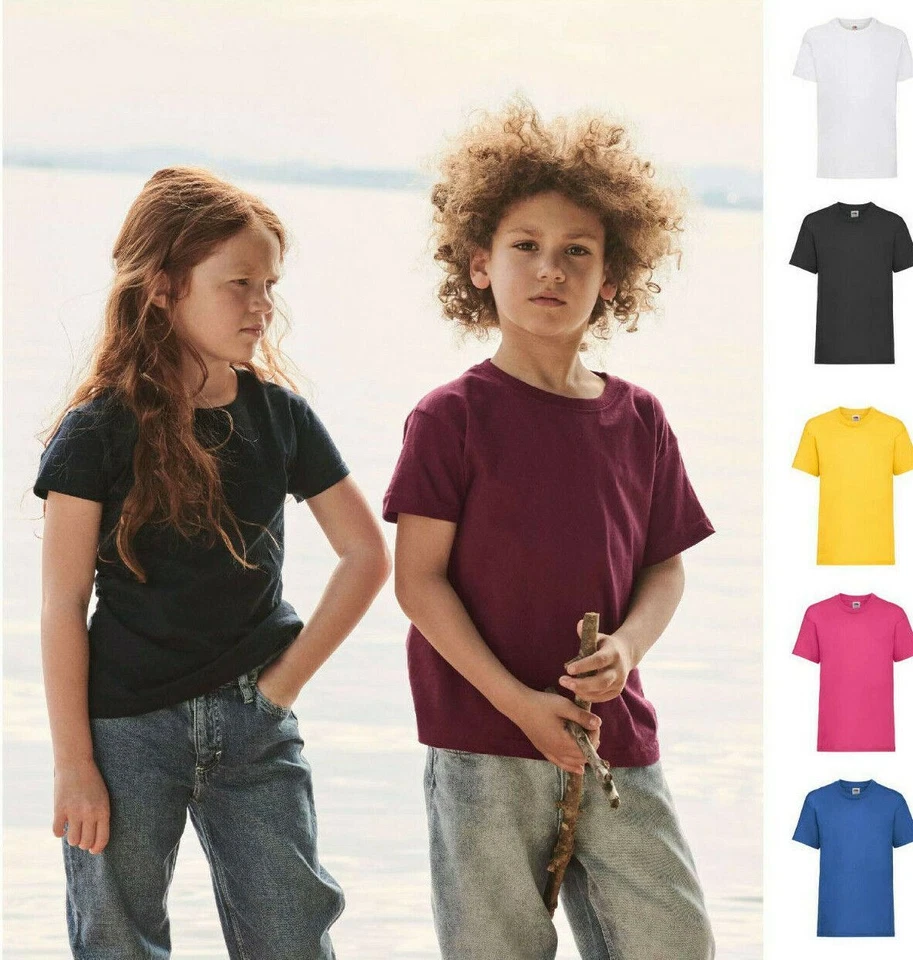 Kinder Jungen Mädchen Fruit Of The Loom Kinder Uni T-Shirt Schule PE Sport Top