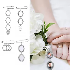 Buttonhole Triple Picture Memory Charm Wedding Groom Photo Pin Bride Bouquet Acc - Picture 1 of 22