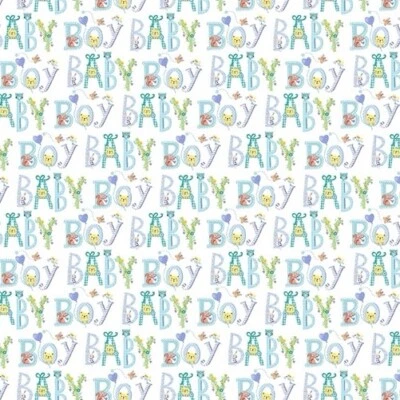 Fat Quarter Michael Miller Welcome Baby Boy Script Floral Animal Cotton Fabric - Image 1 of 3