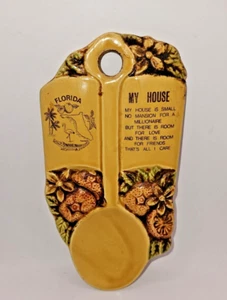 Vintage FLORIDA Löffelablage MEIN HAUS ZITAT mit Obst Wanddekor Keramik Küche Plakette - Bild 1 von 9