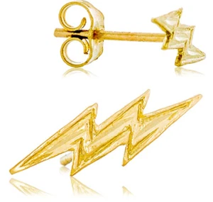 Pendientes de rayo de oro amarillo liso 14K divertido diseño vanguardista para hombres y mujeres - Imagen 1 de 12