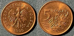 Poland 1990 5 Groszy KM-278 Manganese brass BUNC #3 - US Seller - Picture 1 of 2