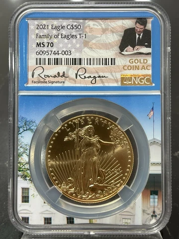 2021 $50 Gold American Eagle Type 1 NGC MS 70 (Ronald Reagan Holder) 15 Known Cover