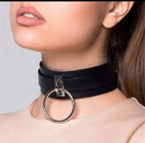 Sexy Damen Schwarz Punk Lederhalsband mit O-Ring BDSM Halskette Bondage Choker - Bild 1 von 1