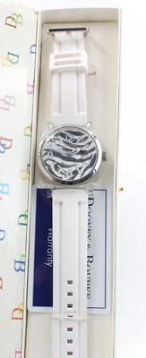 Relógio de quartzo analógico Dooney Bourke listra zebra pulseira branca data hora usado - Imagem 1 de 4