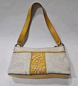 Etienne Aigner Tan & Mustard Yellow Shoulder Handbag 52% Paper 48% Linen - Picture 1 of 24