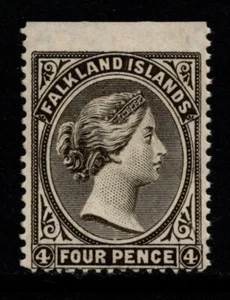 FALKLAND ISLANDS  1889/91  4d OLIVE GREY-BLACK  WATERMARK CROWN CA SG.12  M/MINT - Picture 1 of 2