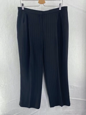 Le Suit Petite Pants Lined (33x28) Pleated Black Pinstripe EUC (W5365-G5) - Image 1 of 4