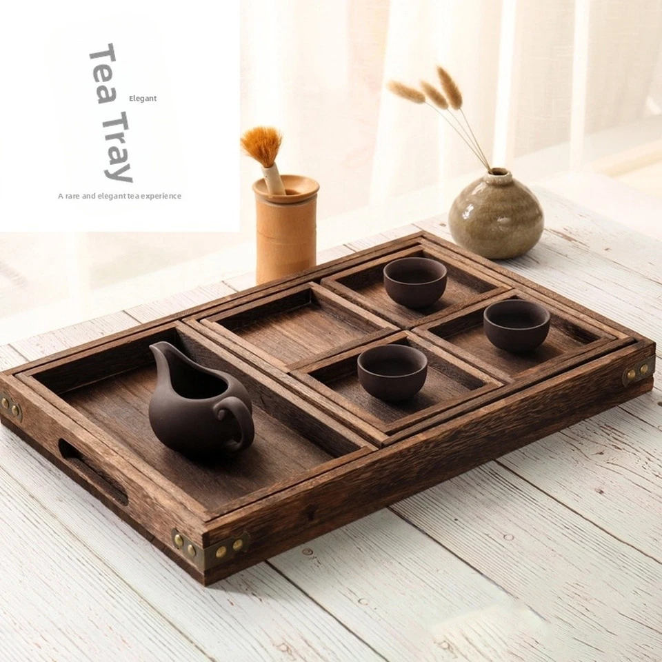 7 Piece Paulownia Wood Tea Tray Set Japanese Style Solid Wood Tea Serving Tray - Image 1 of 4