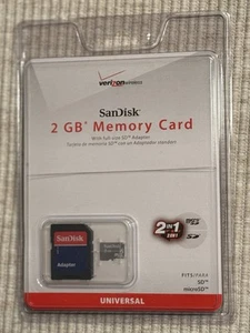 Carte mémoire SanDisk Verizon 2 Go avec adaptateur SD pleine grandeur. Neuf et scellé - Photo 1 sur 4