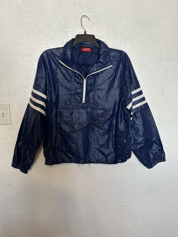 Vintage Rawlings Navy Windbreaker Hooded Jacket With Front Pocket Size Large - Image 1 of 4