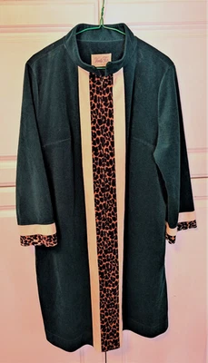 Винтажный VANITY FAIR бархата женщин халат размер 18 лес зеленый кремовый леопард печать - Изображение 1 из 4