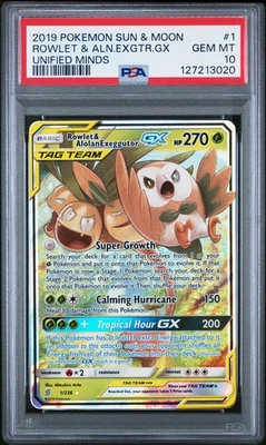 POKEMON UNIFIED MINDS ROWLET ALOLAN EXEGGUTOR GX #1 PSA 10 GEM MINT #127213020 - Image 1 of 2