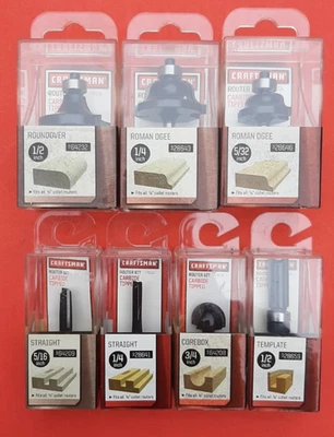 NEW NOS Craftsman Carbide Tipped Router Bit Set Ogee Straight Template Roundover - Image 1 of 4