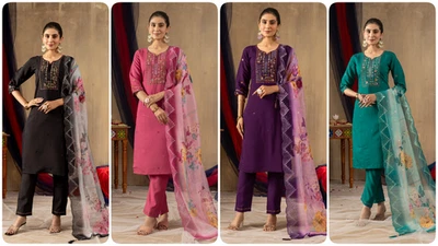 Conjunto de pantalón Kurta indio paquistaní para mujer ropa de fiesta túnica Salwar Kameez Kurti Foto 1 de 4