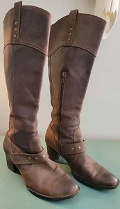 Born Leather Knee High Riding Boot Brown Womens Size 10 Side Zip Heeled - Picture 1 of 19