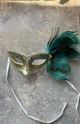 Peacock Feathers Venetian Mardi Gras Masquerade Mask - Image 1 of 4