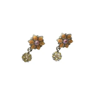 Brighton Garden of Eden Earrings Yellow Enamel Crystal Dangle Post Floral - Picture 1 of 4