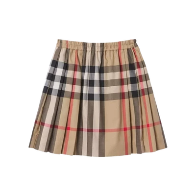 (Kids) Burberry Check Stretch Cotton Pleated Skirt Archive Beige - Image 1 of 4