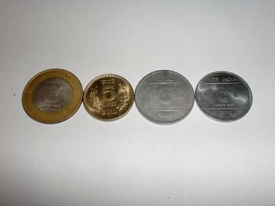 INDIA  COINS  LOT  OF  4  NEW  COINS - RS. 10, 5, 2  & 1 - 2010 - RARE # P/5E4 - Image 1 of 3