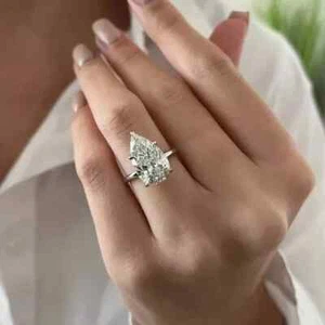 Anillo de boda solitario de diamantes cultivados en laboratorio IGI de 4 quilates talla pera platino 950 - Imagen 1 de 9