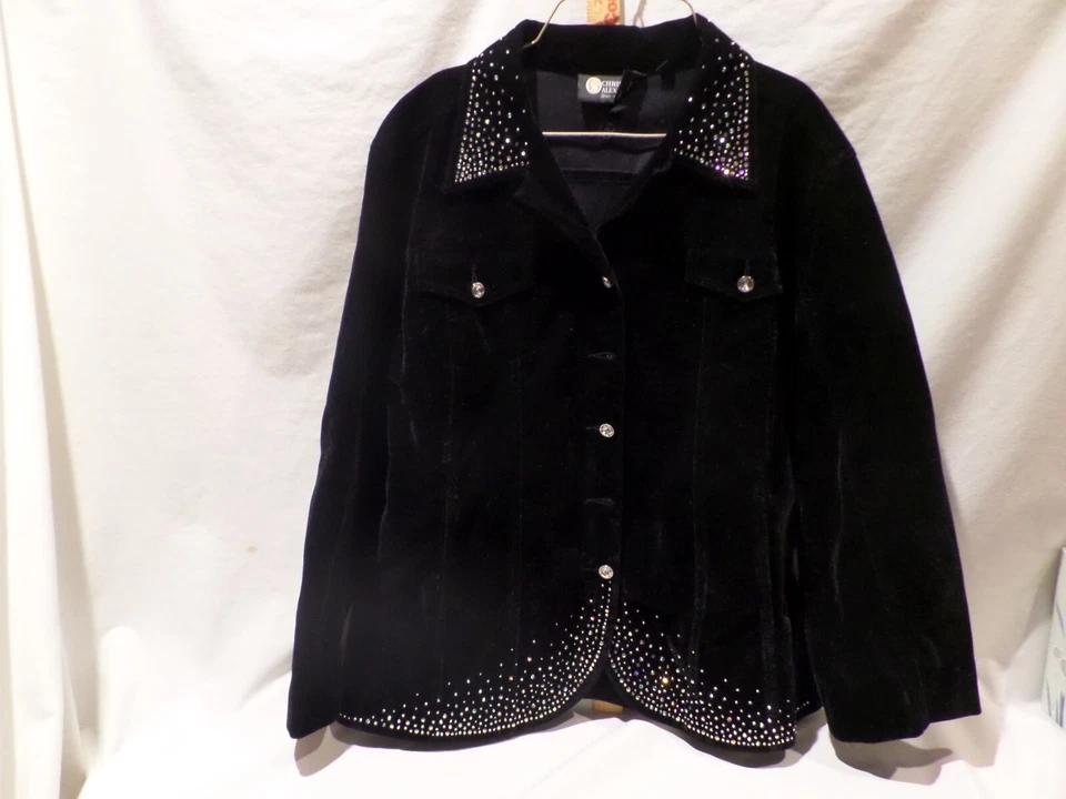 "CHRSTINE ALEXANDER" JACKET YOUTH XL BLACK VELVET/SWAROVSKI CRYSTAL BLING/NWOT - Image 1 of 4