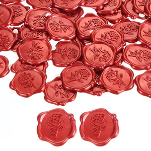 Rose Wax Seal Stickers, 50 Pack Flower Embossed Self Adhesive Sticker, Red - Picture 1 of 6