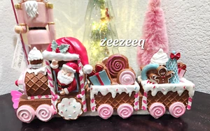 Christmas Gingerbread Candy Pink Santa Train Figurine Figure Tabletop Decor 12" - Picture 1 of 6