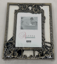 Set of 2 Art Deco Antiqued Metal Floral Photo Frame Holds 3.5 x 5" Picture - NEW