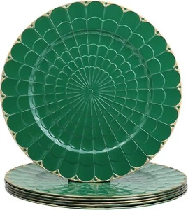 Green Chargers Plates Set of 6, Plastic Decorative Charge Plates forHoliday - Picture 1 of 7