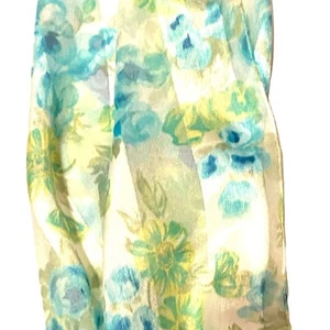 #4910 Vintage Blue satin sheer combo flower head scarf 5 x 13 - Picture 1 of 3