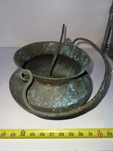 ANTICO BOLLITORE PENTOLA FOCOLARE IN RAME CON MESTOLO - Foto 1 di 7