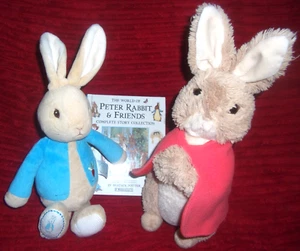 Peter Rabbit & Flopsy Bunny Plush Soft Toys+World of Peter Rabbit & Friends Book - Picture 1 of 13