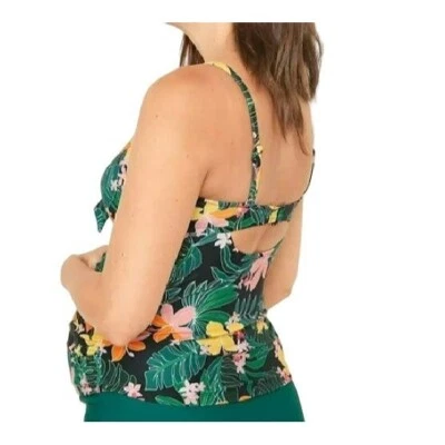 Maternity Floral Swim Top Tankini Tie Front Old Navy Black Green Womans S JJ1994 - Image 1 of 2