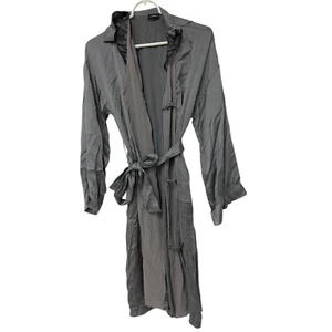 La Perla Tie Waist Belted Robe Womens Size 2 Gray Floral Collar Long Sleeve - Picture 1 of 9